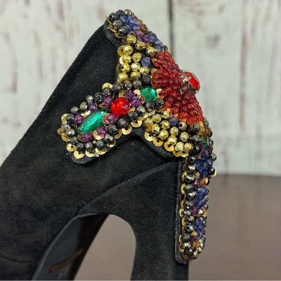 JEFFREY CAMPBELL EVA CROSS black suede platform pumps with sequins & Beads 6.5 - Picture 11 of 17